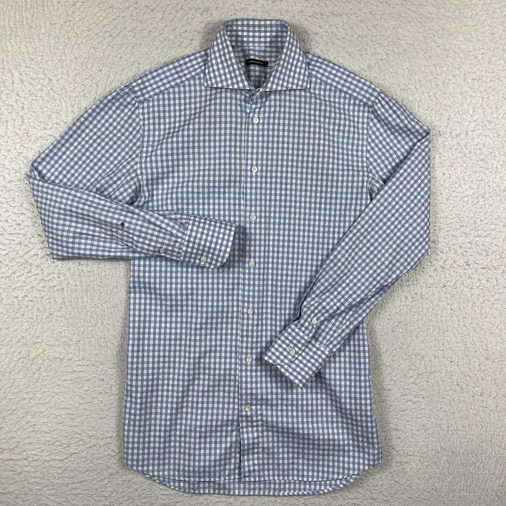 Suitsupply Shirt Mens‎ 14.5-37 Blue White Plaid Work Preppy Thomas Mason *Flaws